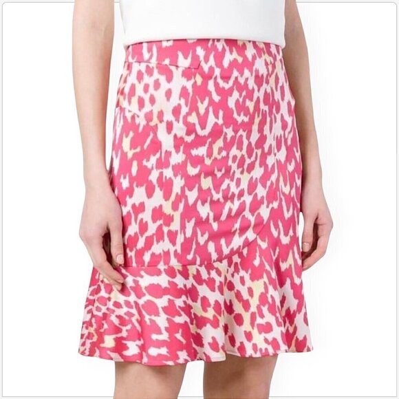 Issa Pink Jasmine Ruffle Hem Fluid Jacquard Stretch Jersey Skirt New NWT Size 4 - Picture 1 of 7